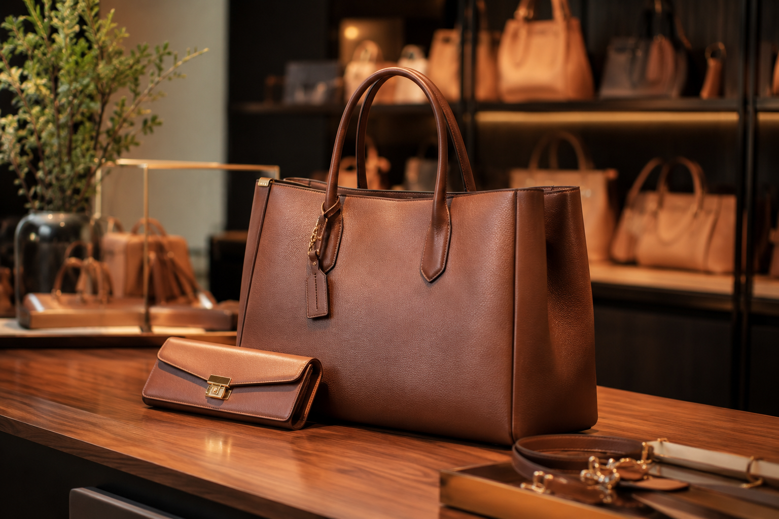 brown leather tote bag